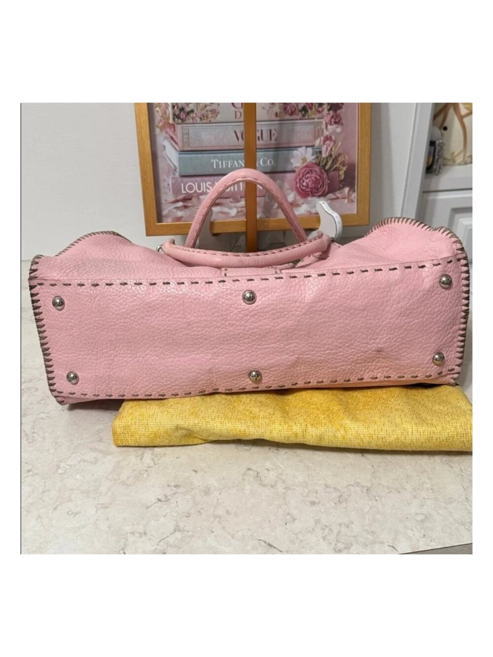 Fendi Selleria Linda Bag | Baby Pink 🩷 Taupe Whipstitch Shoulder Bag | COA - Picture 6 of 14